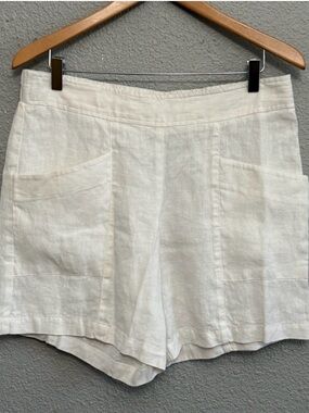 ivy jane white High-Waist Linen Shorts with Front Pockets